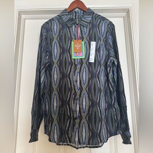 Houston White Blue Geo Print Long Sleeve Button-Down Shirt